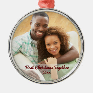 Första julen tillsammans, gift, engagerat par julgransprydnad metall