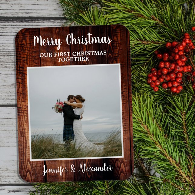 Första julen tillsammans Glad jul foto Magnet (Create your own First Christmas together Merrry Christmas photo Magnet.)
