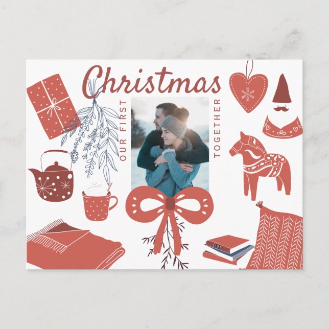 Första julen tillsammans med ett nytt par foto häl vykort (Framsida)