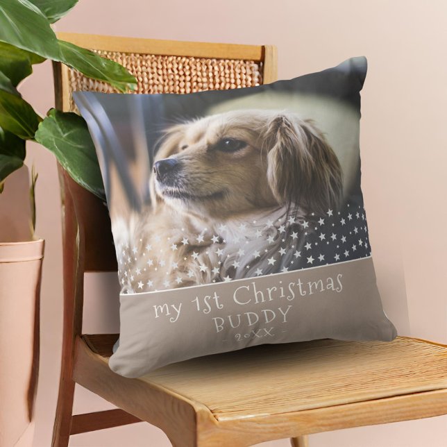 Första julens Hund Pet Photo Stars Keepsaky Thrid  Kudde (Skapare uppladdad)