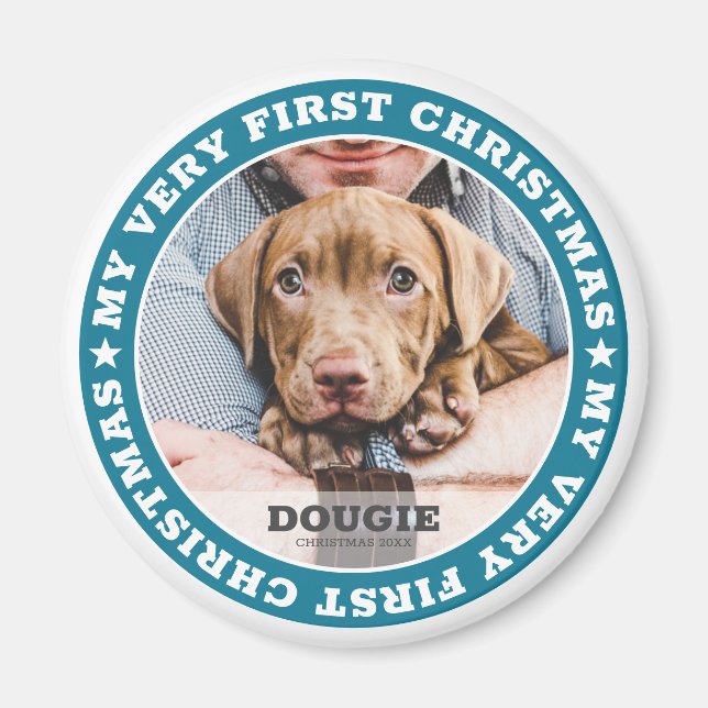 Första julens moderna Anpassningsbar Pet Photo Kee Magnet (Framsidan)