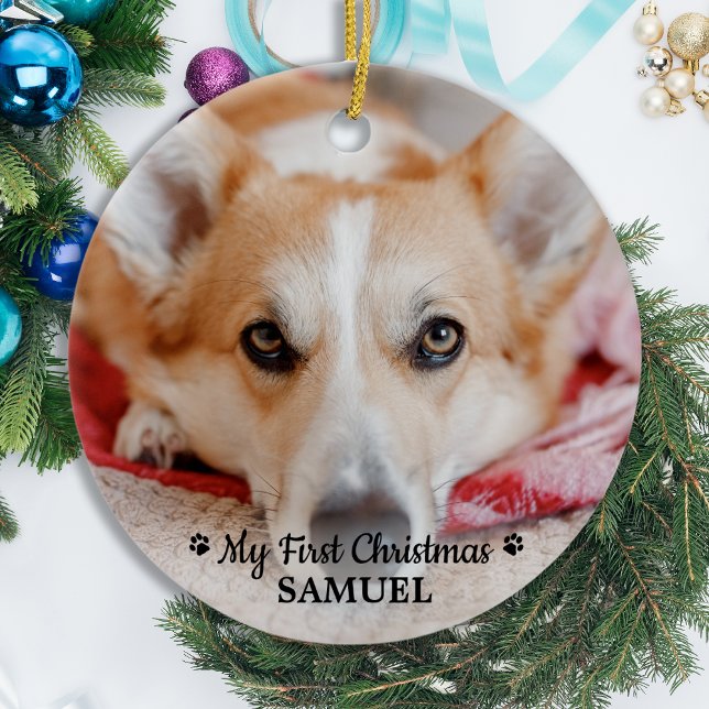 Första julens Personlig Pet Puppy Photo Hund Julgransprydnad Keramik (Skapare uppladdad)