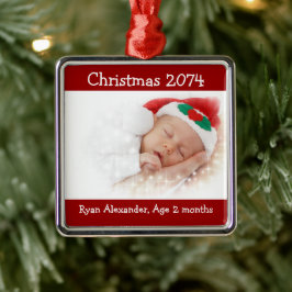Första julens rött och vitt foto Ornament