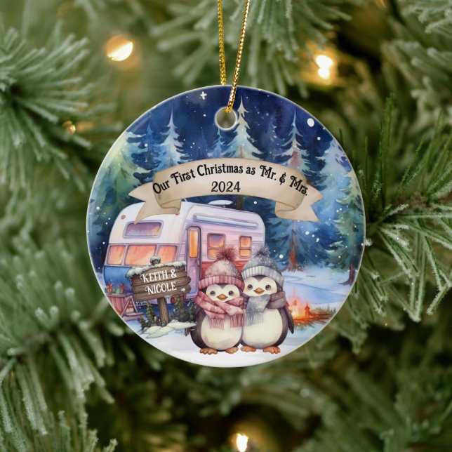 Första julens RV Camping lite Newlyed Julgransprydnad Keramik (Träd)