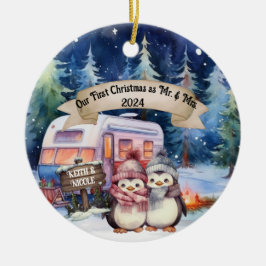 Första julens RV Camping lite Newlyed Julgransprydnad Keramik