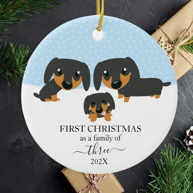 Första julfamiljen 3 Dachshund jul Julgransprydnad Keramik (First Christmas Family Of 3 Dachshund Christmas Ceramic Ornament
)