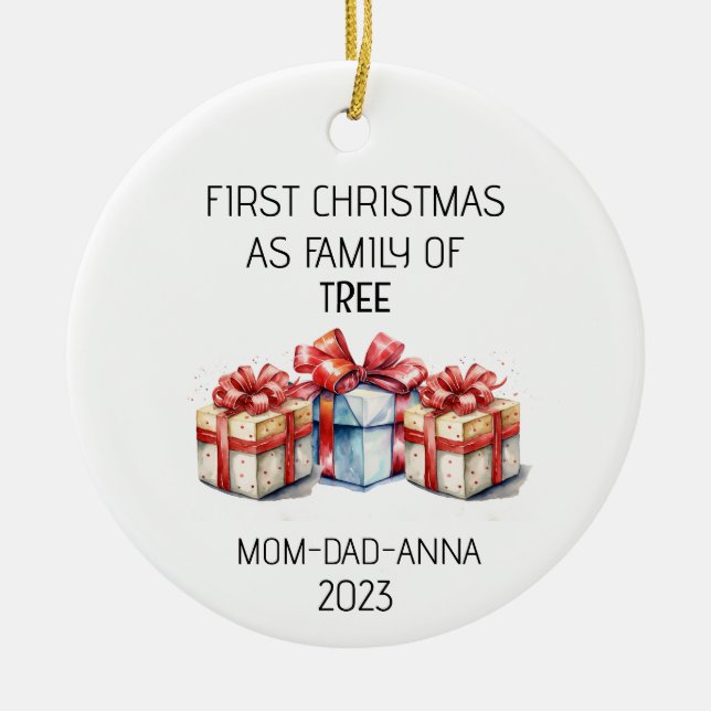 Första julfamiljen i Träd Presenter Julgransprydnad Keramik (Framsidan)