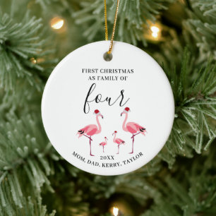 Första julfamiljen med fyra Cute Flamingo Julgransprydnad Keramik