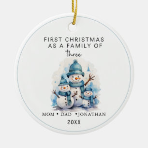 Första julfamiljen med tre Penguins Ceramic Julgransprydnad Keramik