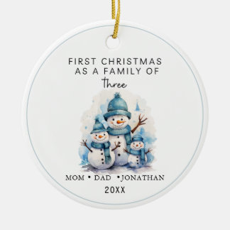 Första julfamiljen med tre Penguins Ceramic Julgransprydnad Keramik
