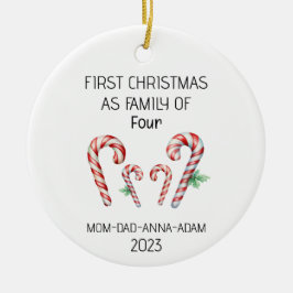 Första julfamiljen på fyra Polkagrisar Julgransprydnad Keramik