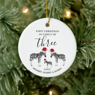 Första julfamiljen tre Cute Zebra Julgransprydnad Keramik