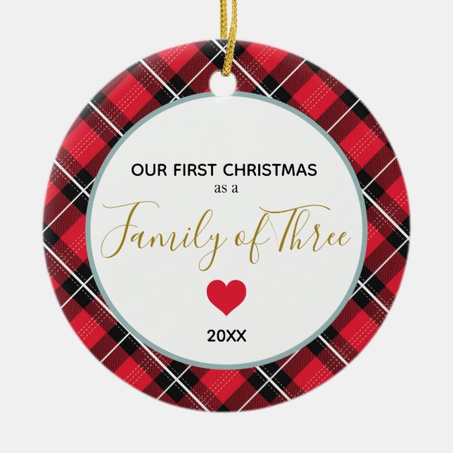 Första julfamiljen tre Photo Baby Newborn Julgransprydnad Keramik (Framsidan)