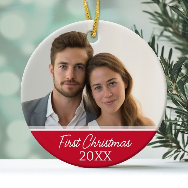 Första julfoto - enkelsidig julgransprydnad keramik (Personalized Photo Ornament - Frist Christmas)