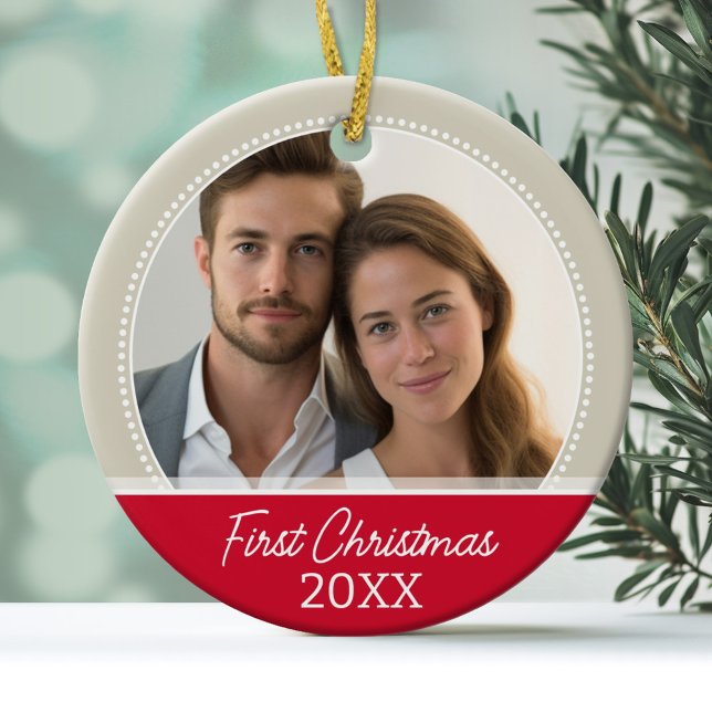 Första julfoto - enkelsidig julgransprydnad keramik (Personalized Wedding Photo Ornament - First Christmas)