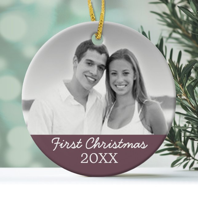 Första julfoto - enkelsidig julgransprydnad keramik (Personalized Wedding Photo Ornament - First Christmas)