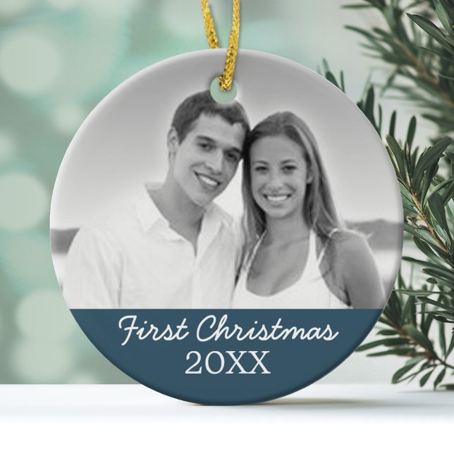 Första julfoto - enkelsidig julgransprydnad keramik (Personalized Wedding Photo Ornament)