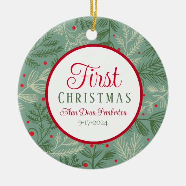 Första julfoto julgransprydnad keramik (Framsidan)