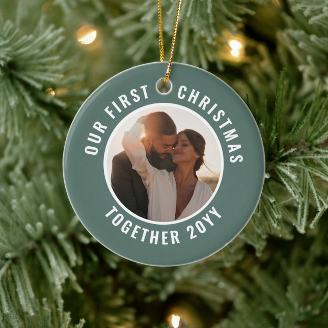 Första julfoto, modern minimal gåva julgransprydnad keramik (Träd)