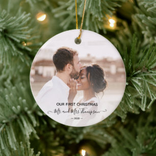 Första julfoto Mr Mrs manus Nygifta  Julgransprydnad Keramik