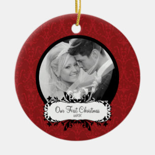 Första julfoto Ornament Red Damask