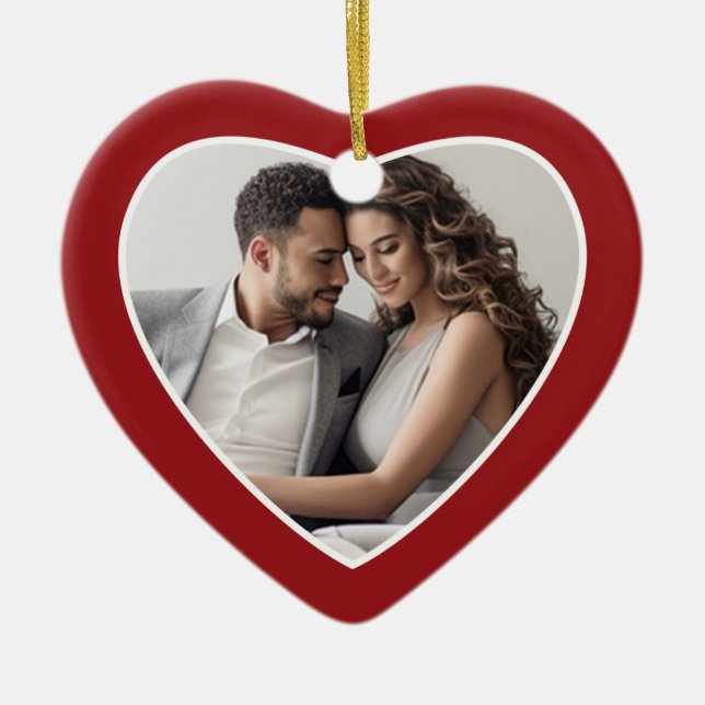 Första julfoto Ram - Hjärtsidig Dubbla Julgransprydnad Keramik (Framsidan)