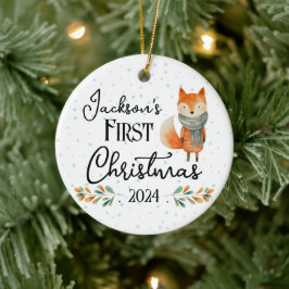 Första julfoto - vattenfärg Fox Julgransprydnad Keramik