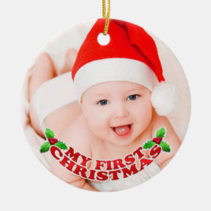 Första julfotoprydnad julgransprydnad keramik