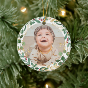 Första julgrädden guld röd elegant baby julgransprydnad keramik