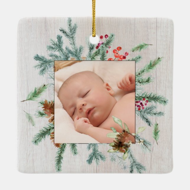 Första julgrupen, morföräldrar Winter Greenery Pho Julgransprydnad Keramik (Baksida)