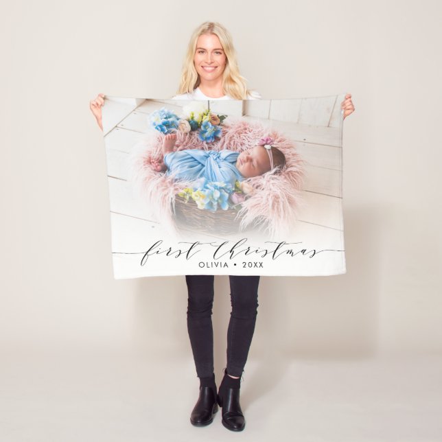 Första julhandslettering Modern Photo Fleecefilt (På plats)