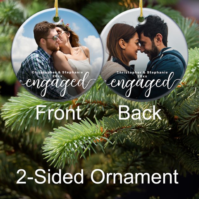 Första julhelgen - Engagerad Dubbla Sided Photo Julgransprydnad Keramik (custom photo engagement christmas ornament engaged personalized gift for fiancee)