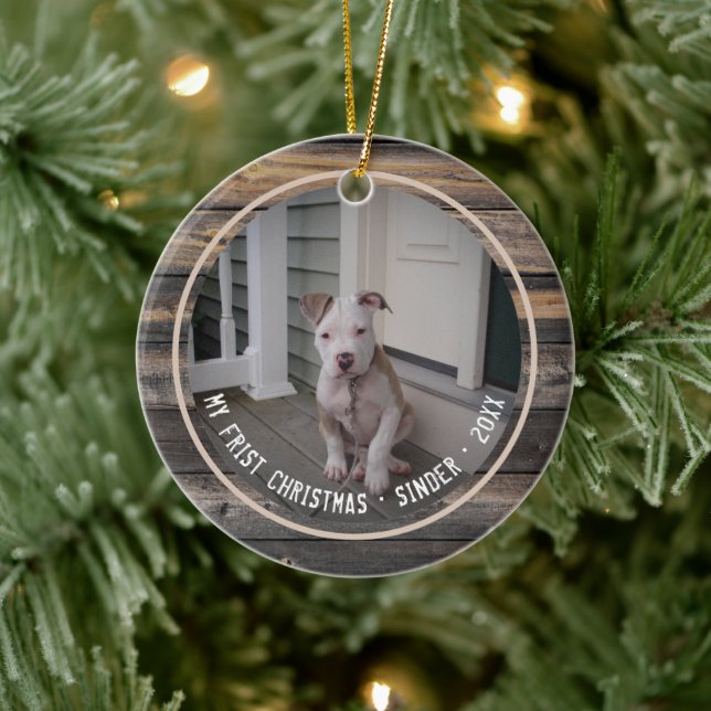 Första julhundsvalpen Hund Pet Multi Photo Keepsak Julgransprydnad Keramik (Träd)