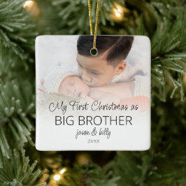 Första julklappbroderfotoöverlägg Namn Julgransprydnad Keramik
