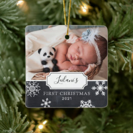 Första julklappen Baby Photo Snö Julgransprydnad Keramik