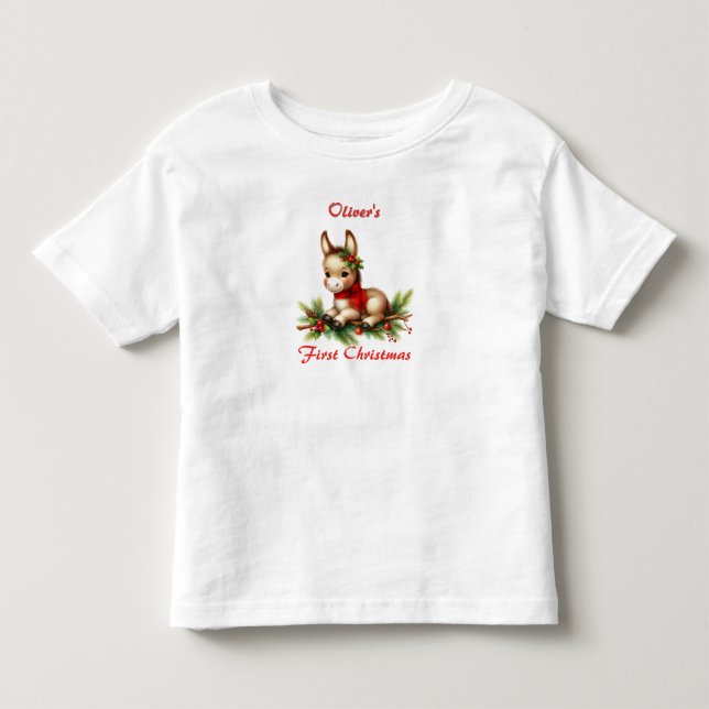 Första julklappen Donkey i Red Scarf T Shirt (Framsida)