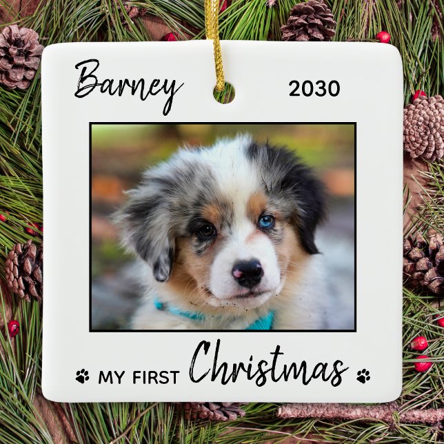 Första julklappen - Enkelt Hund Pet-foto Julgransprydnad Keramik (Skapare uppladdad)