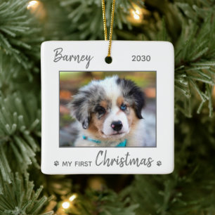 Första julklappen - Grått Hund Pet Photo Julgransprydnad Keramik