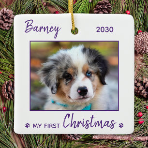 Första julklappen - Lila Hund Pet Photo Julgransprydnad Keramik