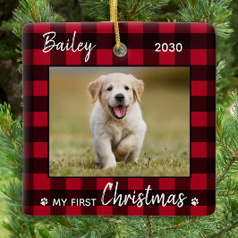 Första julklappen Puppy Red Play Hund Pet Photo Julgransprydnad Keramik