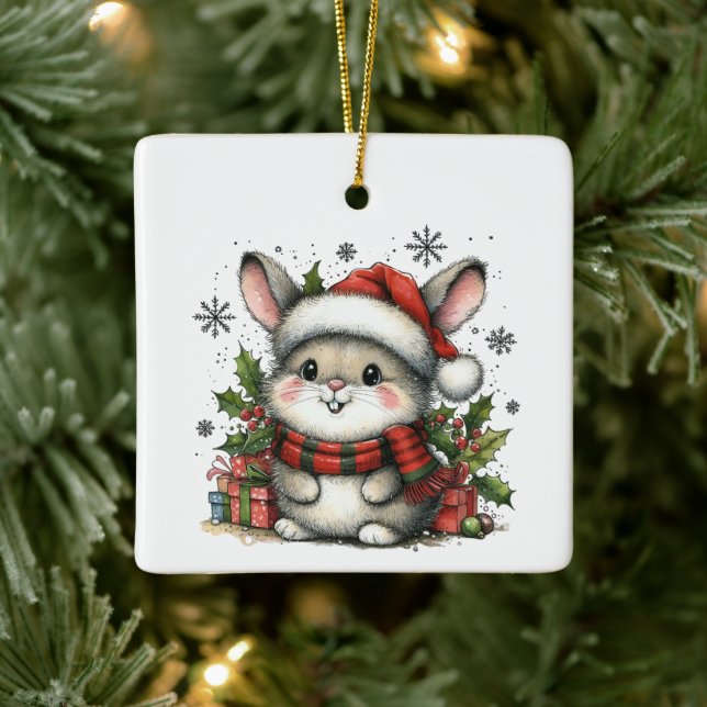 Första julklappen Whimsical Bunny Customized Julgransprydnad Keramik (Träd)