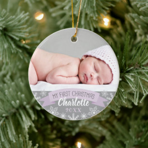 Första julklavender Lila Flicka Photo Julgransprydnad Keramik