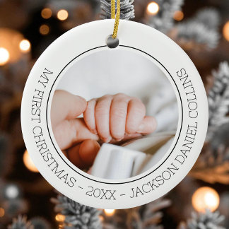 Första julmodern Simple Baby 2 Photo Newborn Julgransprydnad Keramik