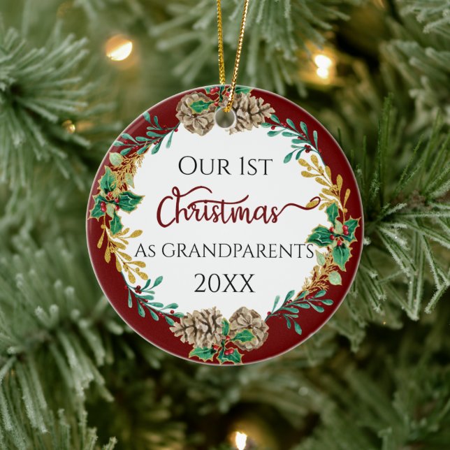 Första julmorföräldrar Holly Gräs Cone Foto Julgransprydnad Keramik (Träd)