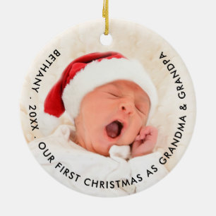Första julmormor och morfar-foto julgransprydnad keramik