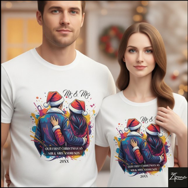 Första julpar Santa Färgfläck T Shirt (Skapare uppladdad)