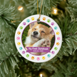 Första julparet Puppy Photo Multifärgad Tassar Julgransprydnad Keramik
