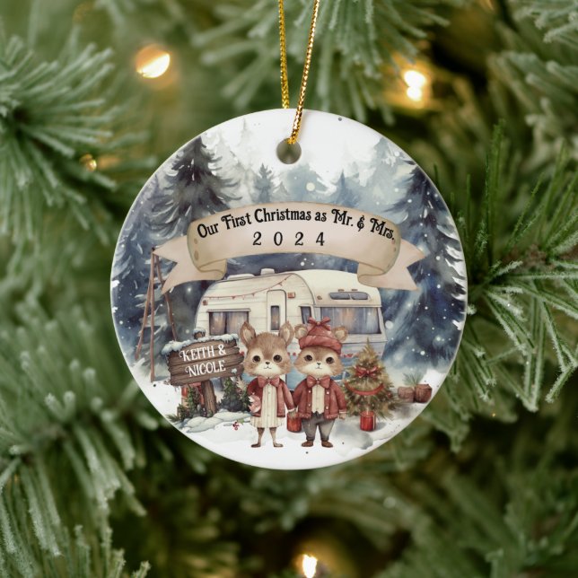 Första julparet RV Camping Newlyed Julgransprydnad Keramik (Träd)