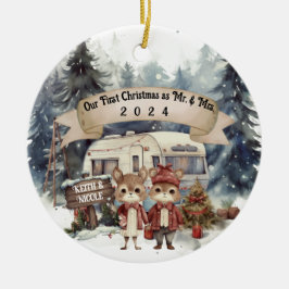 Första julparet RV Camping Newlyed Julgransprydnad Keramik