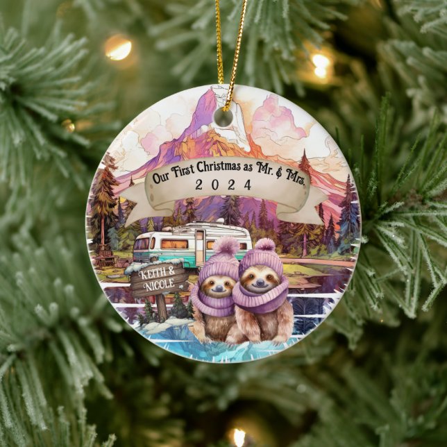 Första julparet RV Camping Newlyed Julgransprydnad Keramik (Träd)